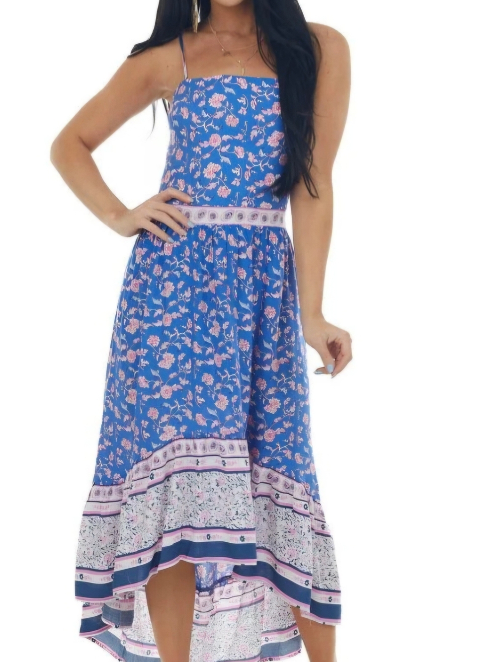 Umgee Blue and Pink Floral Maxi Dress